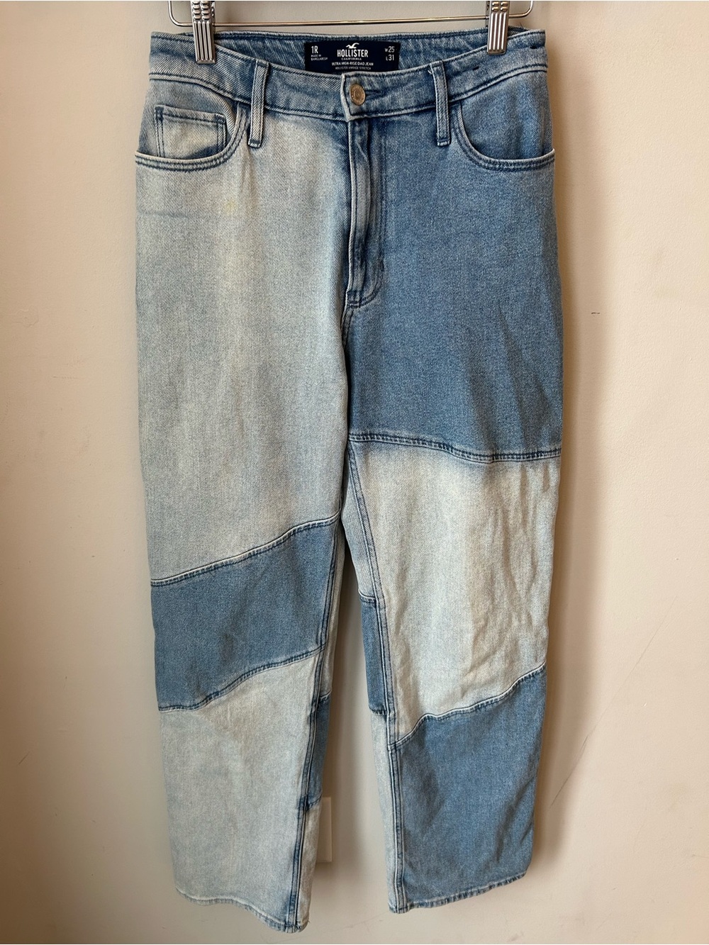 Hollister Ultra High Rise Dad Jeans Colorblock Patchwork Y2K W25 L31